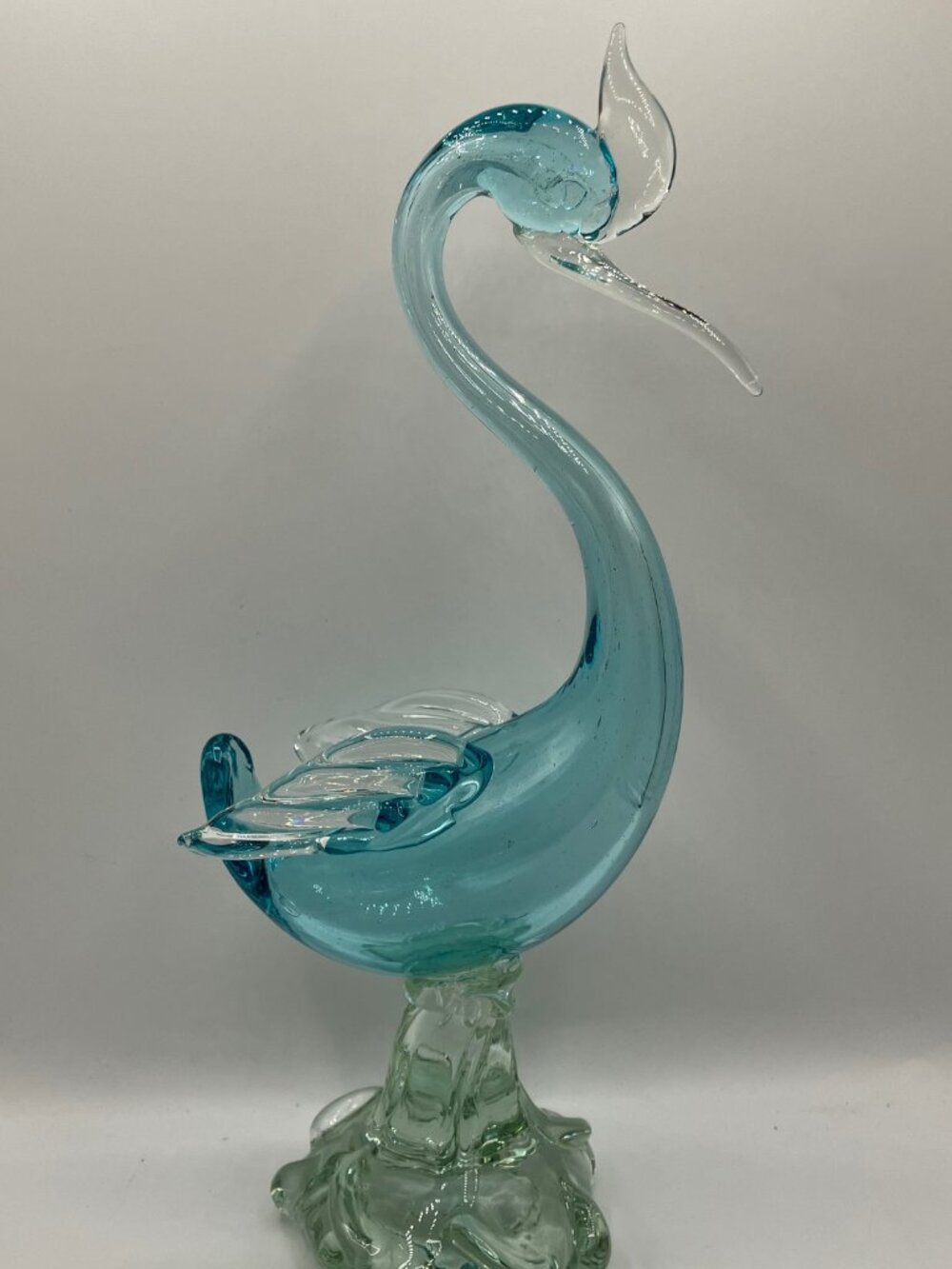Murano Style Blown Glass Swan Light Blue 14"H Perfect Condition